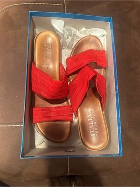 Italian Shoemakers Red Crisscross Slide Sandals